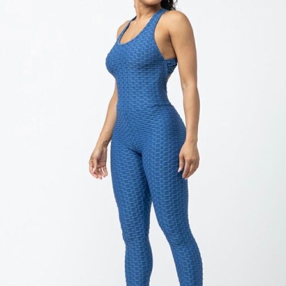 Blue Honeycomb Jumpsuit - Picture 2 of 6